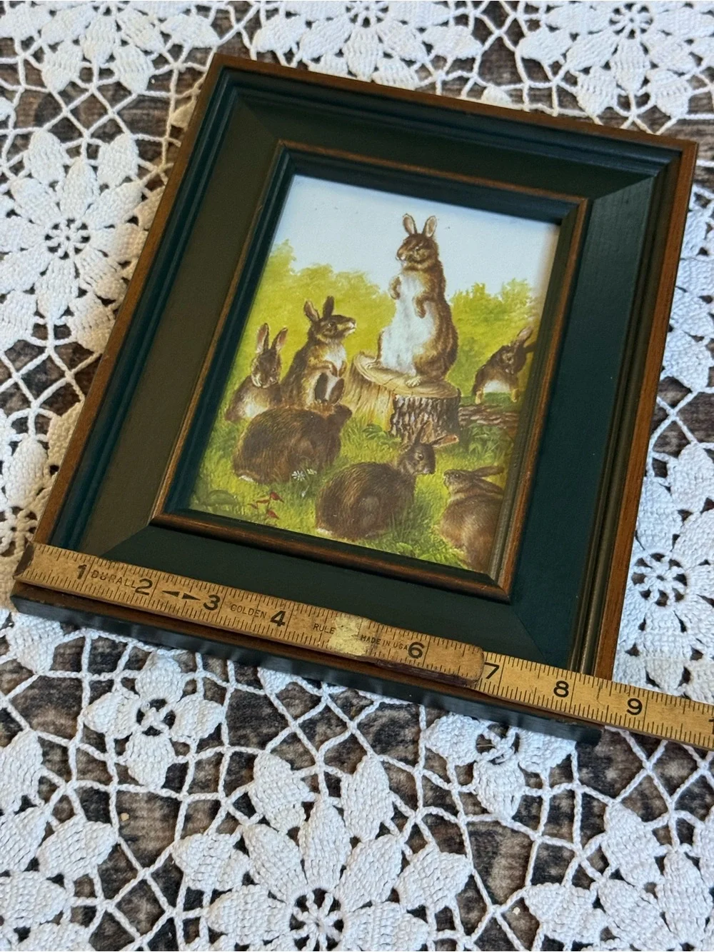 Vintage Framed Rabbit Print Woodland Bunny Cottagecore Wall Art
